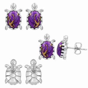 GOURIK Boucles d'oreilles clous en argent sterling 925 avec motif tortue turquoise et cuivre violet, sertissage clos, pour femme, usage quotidien - Product Image 2