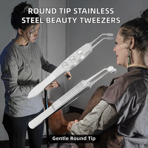 Pinzas de belleza profesionales de acero inoxidable para volumen de pestañas, masaje de párpados, mango cruzado, antiestáticas y ligeras para cejas - Product Image 2