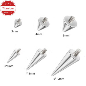 Piercings de titanio con forma de cono de 3mm, 4mm, 5mm, 3x6mm, 4x8mm, 5x10mm con rosca externa para oreja, labio, lengua y ceja. - Product Image 1