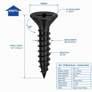 Tornillos para Madera # Tornillos de Cabeza Plana Phillips de Acero C1022 con Recubrimiento Electrolítico Negro de 6x1/2'', 135 Piezas, para Muebles de Interior y Carpintería - Product Image 4