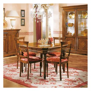 Meubles de Restaurant de maison au Design élégant italien, pieds tournés incrustés, Table à manger carrée en bois teinté