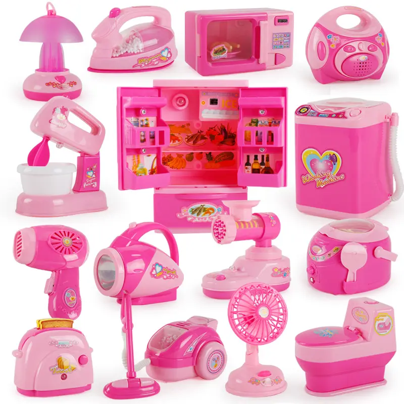 HY çocuk mini mutfak seti kız simüle her küçük ev aletleri oyuncak buzdolabı çamaşır makinesi