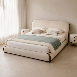 Cadre de lit rembourré en bouclette blanche avec tables de chevet, lit plateforme moderne en tissu doux, ensemble de <span class=keywords><strong>chambre</strong></span> à coucher pour la maison et l'hôtel - Product Image 4