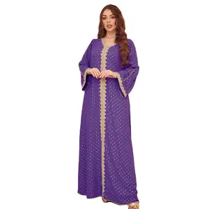 Индивидуальная Исламская одежда стемпинговые Роскошные элегантные скромные мусульманские Длинные платья для женщин Золотой Дубай бусины сплошной цвет для взрослых