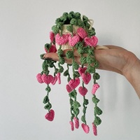Planta Colgante de Glicinia Hecha a Mano con Ganchillo, Flor Rosa, Decoración para el Hogar, Flor de Hilo Hecha a Mano, Adorno para Pared o Ventana
