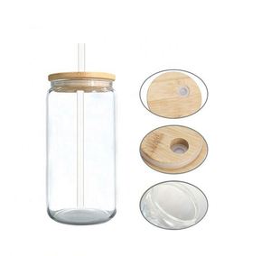 Vente en gros de verres à bière, pots Mason, tasses et mugs en verre borosilicate de haute qualité de 16oz et 20oz, avec couvercles et pailles, supports vierges pour sublimation, gobelets de boisson - Product Image 3