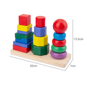 <b>Wooden</b> Multicolored Three-column Tower rainbow Set Tower Overlapping High Geometric Shape Set Column <b>Building</b> <b>Blocks</b> Toy - Product Image 3