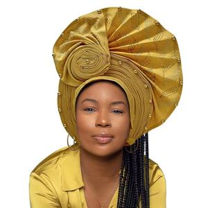 Venta al por Mayor de Pañuelos Africanos para la Cabeza para <span class=keywords><strong>Mujer</strong></span>, Última Moda 2025, Tradicionales con Piedras y Cuentas, Aso Oke, Pañuelo para la Cabeza Auto Gele para Fiestas - Product Image 1