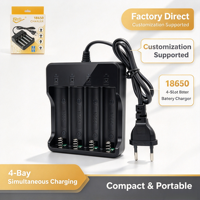 Chargeur de batterie lithium 18650 à quatre emplacements avec câble de charge 4,2 V 1200 mA, transformateur intelligent à démarrage sans tension, certifié CE, pour microphone
