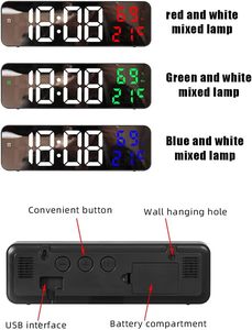 Modern Large Screen Adjustable Brightness Display Time Week Calendar LED <b>Digital</b> Alarm <b>Clock</b> Table <b>Clock</b> for Home Office - Product Image 4