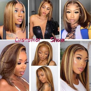 Parrucca Bob Corta in Capelli Umani Brasiliani 100% P4/27, Frontale in Pizzo HD 13x4 con <span class=keywords><strong>Colore</strong></span> <span class=keywords><strong>Naturale</strong></span> e Trasparente - Product Image 5