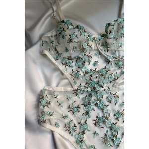 Combinaison bleue avec détails floraux pour femmes, lingerie sexy - Product Image 2