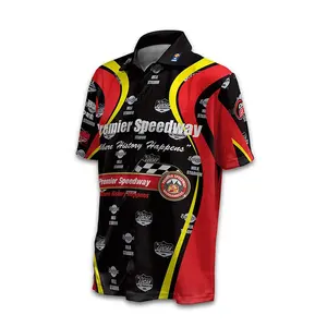 Vente en gros de chemise de course Pit Crew personnalisée polo de course unisexe boutonné complet sublimé taille XXL vêtements de sport OEM nom de l'équipe