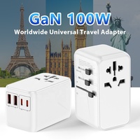 Cargador Universal Worldplug de 100W GaN PD con 4 Puertos USB - Adaptador de Viaje con Compatibilidad con Enchufes de Todo el Mundo