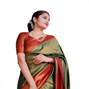 Sari en soie, mousseline et organza, avec chemisier prêt-à-porter, pour femme, pour mariage et soirée, vêtements indiens élégants, multicolores, design moderne - Product Image 3