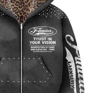 هودي قابل للعكس بنمط الفهد مصنوع من القطن 100٪ بتصميم عتيق - قابل للتخصيص بالطباعة وتصاميم الحرف اليدوية الأخرى - Product Image 3