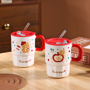 Taza <span class=keywords><strong>de</strong></span> Cerámica <span class=keywords><strong>de</strong></span> Papá Noel con Tapa y Pajita, Linda Taza <span class=keywords><strong>de</strong></span> <span class=keywords><strong>Café</strong></span> con Diseño <span class=keywords><strong>de</strong></span> Árbol <span class=keywords><strong>de</strong></span> Navidad, Regalo Festivo para el Hogar y la Oficina - Product Image 3