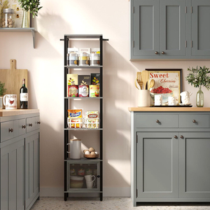Bibliothèque et étagère à livres Musu à 6 niveaux, étagère à livres étroite avec porte pour petit espace, pour salon, bureau, salle d'étude, entrée - Product Image 4