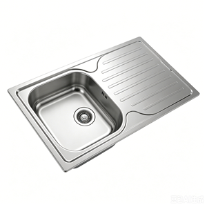 Fregadero de un solo seno empotrable de acero inoxidable SUS304 de grado alimenticio, acabado mate cepillado, con drenaje horizontal completo y paralelo - Product Image 2
