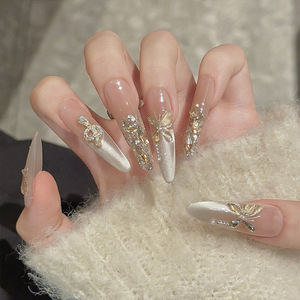 <span class=keywords><strong>Uñas</strong></span> <span class=keywords><strong>Postizas</strong></span> de Estilo Chino con Diseño de Ojo de Gato, Mariposa y Serpiente Dorada, <span class=keywords><strong>Uñas</strong></span> Falsas Hechas a Mano de Lujo, 24-30 Piezas, Venta al por Mayor, Virales en TikTok - Product Image 3
