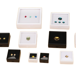 Boîte de présentation carrée simple en acrylique transparent à surface annulaire, en mousse à mémoire de forme monocouche, pour pierres précieuses en vrac et diamants bruts, anti-poussière - Product Image 1