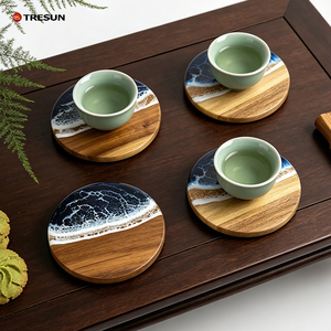 Resin Crafts Natural Wood Epoxy Resin <b>Coaster</b>, Handcrafted Ocean Beach Style Drink <b>Coaster</b>&Cheese Board for Tabletop&Home Decor - Product Image 2
