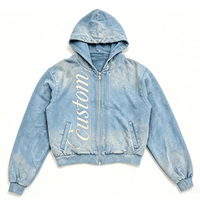 Vêtements en gros : Sweat à capuche zippé pour homme, personnalisé, coupe ample, grammage lourd, style streetwear vintage, délavé soleil et à l'acide