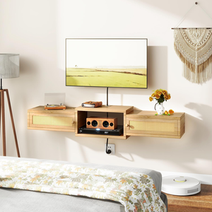 Mobile <span class=keywords><strong>TV</strong></span> Sospeso in Rattan con Vano Portaoggetti e Prese Elettriche, Console Multimediale per <span class=keywords><strong>TV</strong></span> da 55 Pollici, Soggiorno e Camera da Letto - Product Image 6