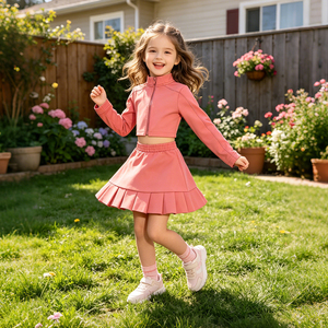 Conjunto de 2 Piezas para <span class=keywords><strong>Niñas</strong></span>, Chaqueta Corta y Falda Plisada, Estilo Dulce y Moderno para la Escuela, Conjuntos de Ropa Deportiva - Product Image 2