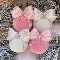 CB015 Luxuriöse Maßgefertigte Weihnachtsbaumkugeln Weihnachtsdekoration Samtkugeln mit Satinschleife Günstiger Preis