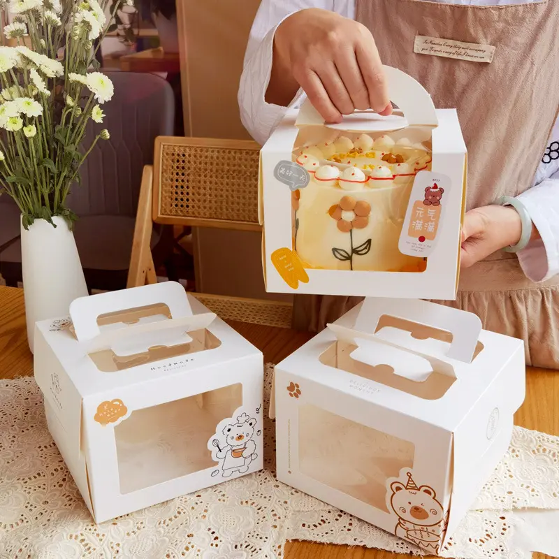 โรงงานราคากล่องเค้กที่มีหน้าต่างในกลุ่มขายส่งสีขาวขนาดใหญ่กล่องเค้กกระดาษคราฟท์เค้กสูงกล่อง