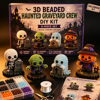 Kit de perles 3D DIY Halloween Magic Lab 4 pièces : Figurines Sorcière, Chaudron, Slime, Corbeau – Ensemble de perles artisanales pour décoration de fêtes et cadeau fait main