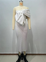 Robe de soirée de luxe en satin perlé, longue, coupe trapèze, antistatique, naturelle, asymétrique à une épaule avec nœud, pour femme, idéale pour mariage ou cérémonie (Abiye)