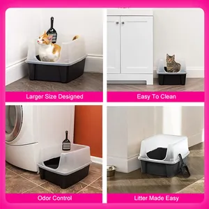 2024新着猫クリーンアップ製品プラスチックサンドボックス大スペース猫トイレトイレトイレボックス