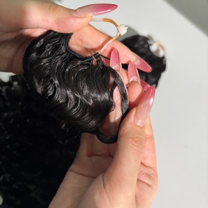 Extensioni per <span class=keywords><strong>capelli</strong></span> umani con piume senza nodi, pre-separate, 100% <span class=keywords><strong>capelli</strong></span> indiani grezzi per intrecciare, riccioli birmani, linea Feather Line - Product Image 3