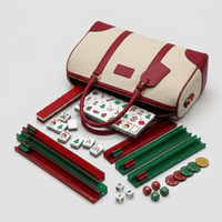 Tuiles de Mahjong en Acrylique de Luxe Gravées, Portables, Résistantes à l'Eau, Durables, de Style Américain, Rouges, à Quatre Couches, pour Noël