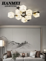 Plafonnier moderne en laiton - Luminaire nordique en marbre avec alimentation CA, LED IP67 pour salon et décoration de villa de luxe