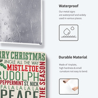 Weihnachtliche Wortkollage Flaches Metallschild 2D-Druck Stechpalme Mistelzweig Feiertags-Wanddekoration für Bauernhaus