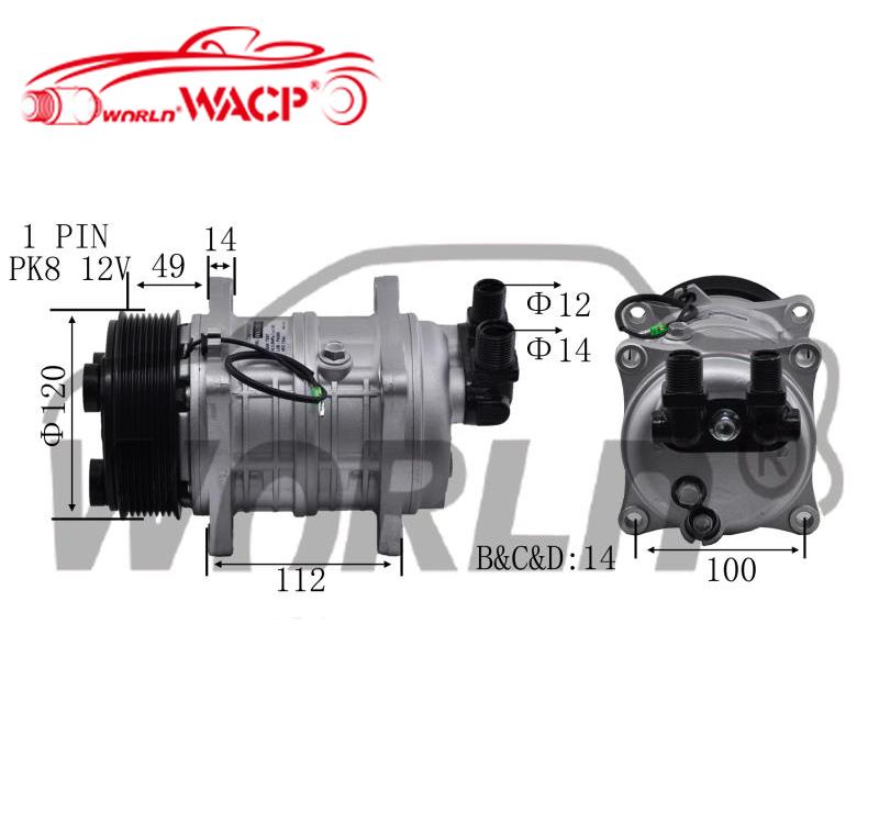 Compressor de Ar Condicionado Universal 12V TM15 Série Compressor