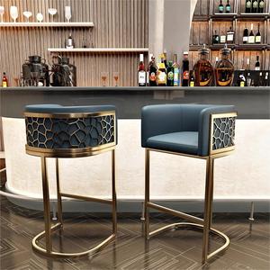 <span class=keywords><strong>Tabouret</strong></span> de bar haut en cuir PU et métal doré, style nordique moderne et simple, luxe léger, pour comptoir de café - Product Image 1