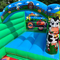 GMY Gonflables Parc de jeux gonflable à thème de cour de ferme Ville amusante pour enfants Hupfburg Château gonflable toboggans avec fosse à balles