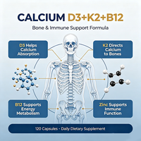Capsules de multivitamines Calcium D3 K2 B12 en gélules molles pour les os, les muscles, les nerfs et la beauté des adolescents et des adultes, 60 capsules