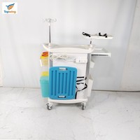 Carrito de Emergencia Médico Moderno para Hospital, 5 Cajones, 3x3 Divisores, Carrito de Enfermería de Plástico, Soporte para Suero, Estante para Desfibrilador, UCI, ER