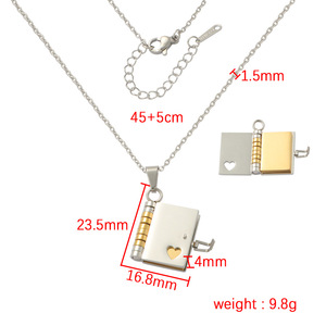 Personalized Custom Engraved Logo Stainless Steel Jewelry 3D Simulation Foldable Book Pendant <strong>Necklace</strong> for Couple - Product Image 5