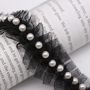 Fabriqué en Chine fantaisie 3cm taille à volants blanc noir tulle dentelle garniture avec perle pour vêtements sac chaussures - Product Image 5