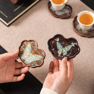 Ebony Butterfly <b>Teacup</b> Coaster Irregular Shape Chinese Style Heat Insulating Tea Tray - Product Image 2