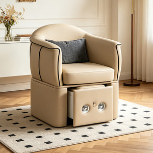 Fauteuil de pédicure beige rembourré avec accoudoir et bassin, idéal pour salon et spa - Product Image 5