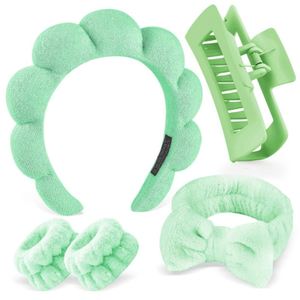 Ensemble de bandeaux torsadés en éponge haute densité avec bracelet pour le lavage du visage, le maquillage, le spa, les mariages et comme cadeau pour demoiselles d'honneur - Product Image 4