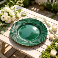 Assiette de Présentation en Plastique 13 pouces, Moderne, Argentée, Revêtement Poudré, Bord Cannelé Radiant, Décoration de Table Texturée Élégante pour Hôtels et Banquets