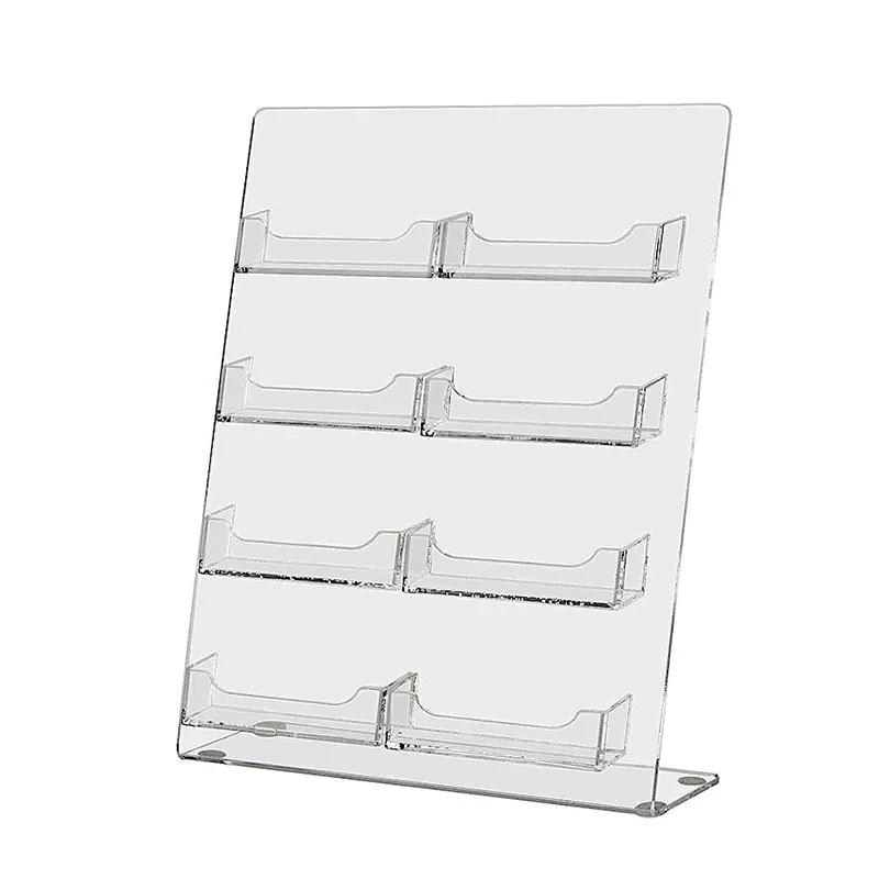 Counter Top 8 Bolsos Clear Acrílico Business Card Holder Slant Back Memo Gift Card Display Stand